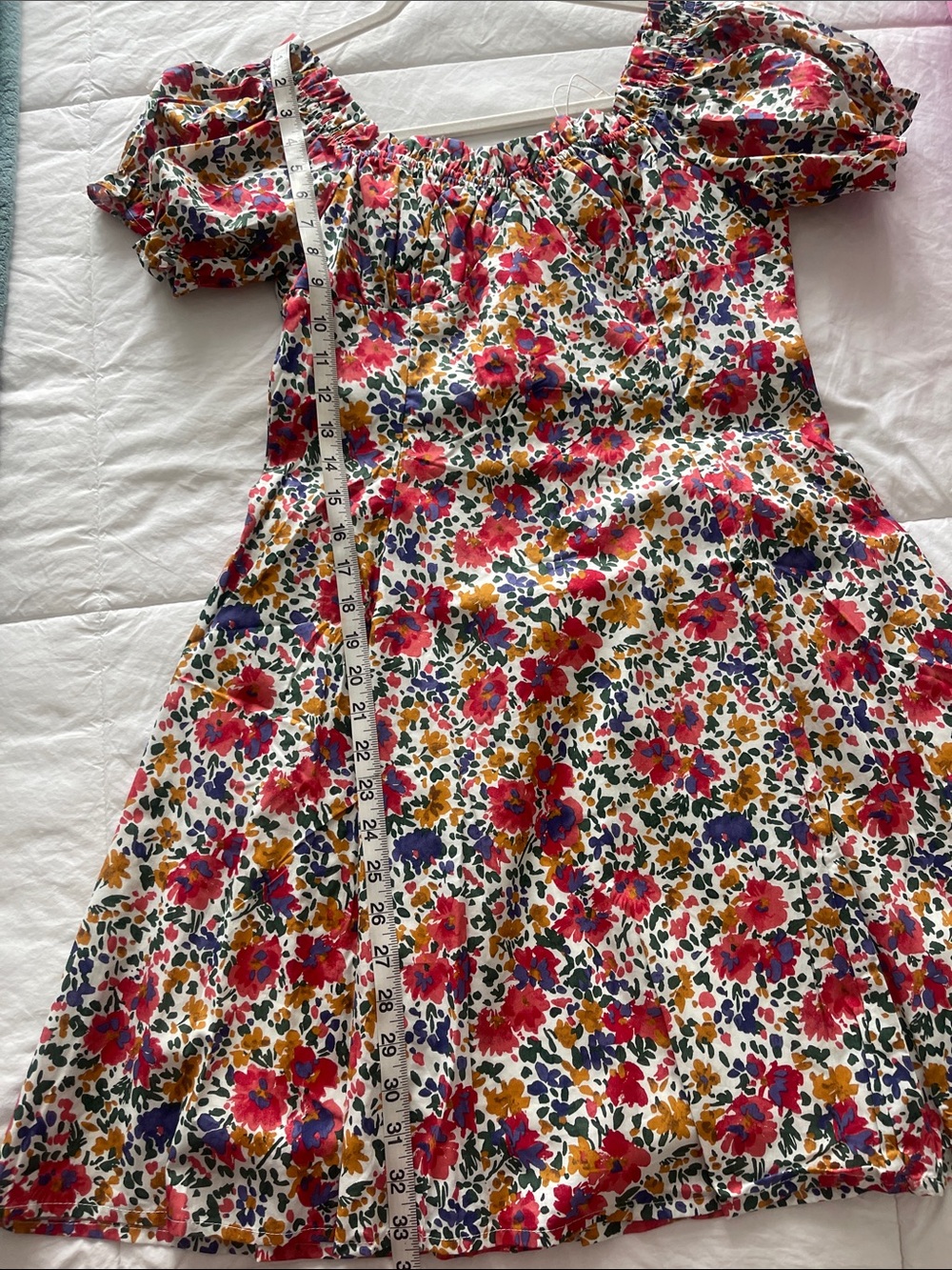 70/21 Floral Puff-Sleeve Mini Dress in Red, Yellow, Blue - Picture 8 of 8